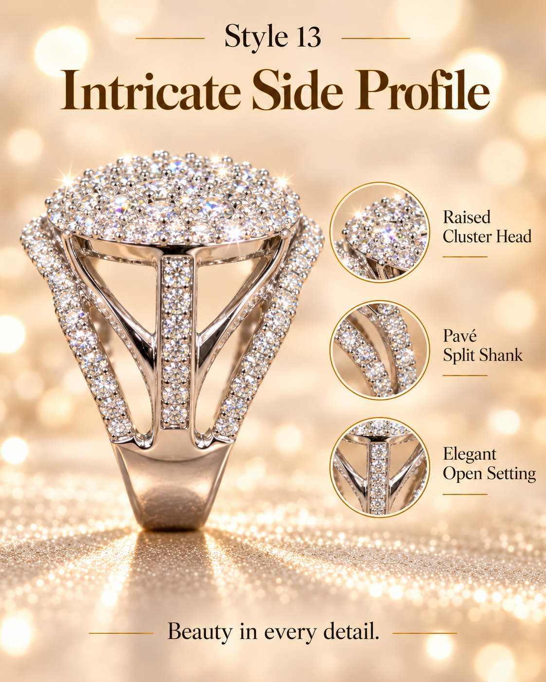 ✨ Style 13 – Women's Elegant Silver-Tone Round Crystal Cluster Ring 💍 Sparkling Pavé Halo Statement Ring 💎 Wide Split Shank Rhinestone Cocktail Ring 💖 Luxury Fashion Jewelry 🎁 Perfect Gift for Her