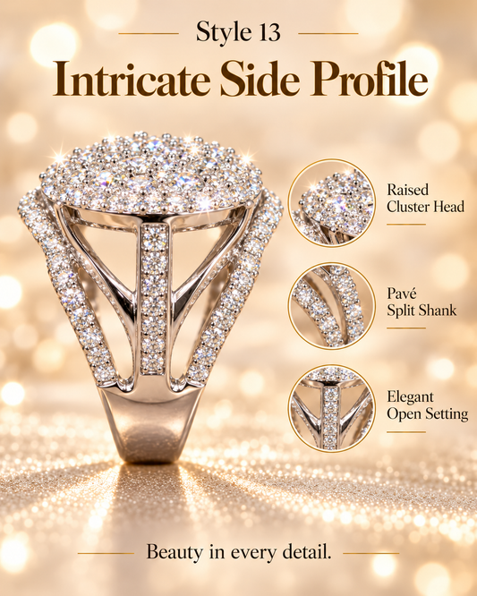 ✨ Style 13 – Women's Elegant Silver-Tone Round Crystal Cluster Ring 💍 Sparkling Pavé Halo Statement Ring 💎 Wide Split Shank Rhinestone Cocktail Ring 💖 Luxury Fashion Jewelry 🎁 Perfect Gift for Her