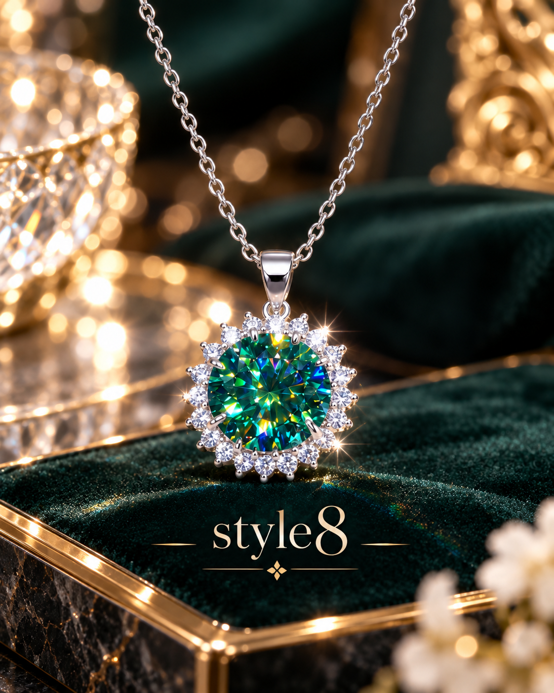 💚 Elegant Emerald Green Round Pendant Necklace – Style 8