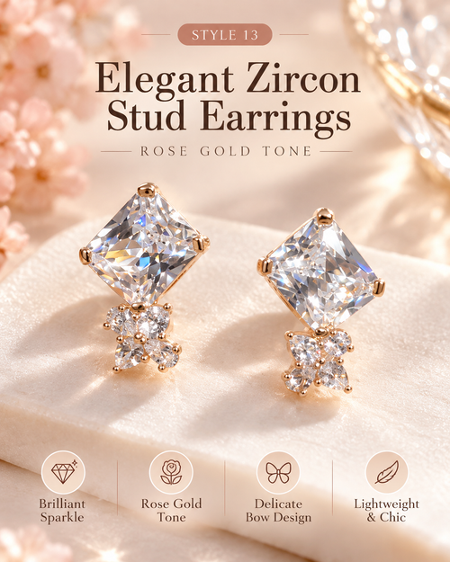 Style 13 – Elegant Rose Gold Tone Square Stud Earrings