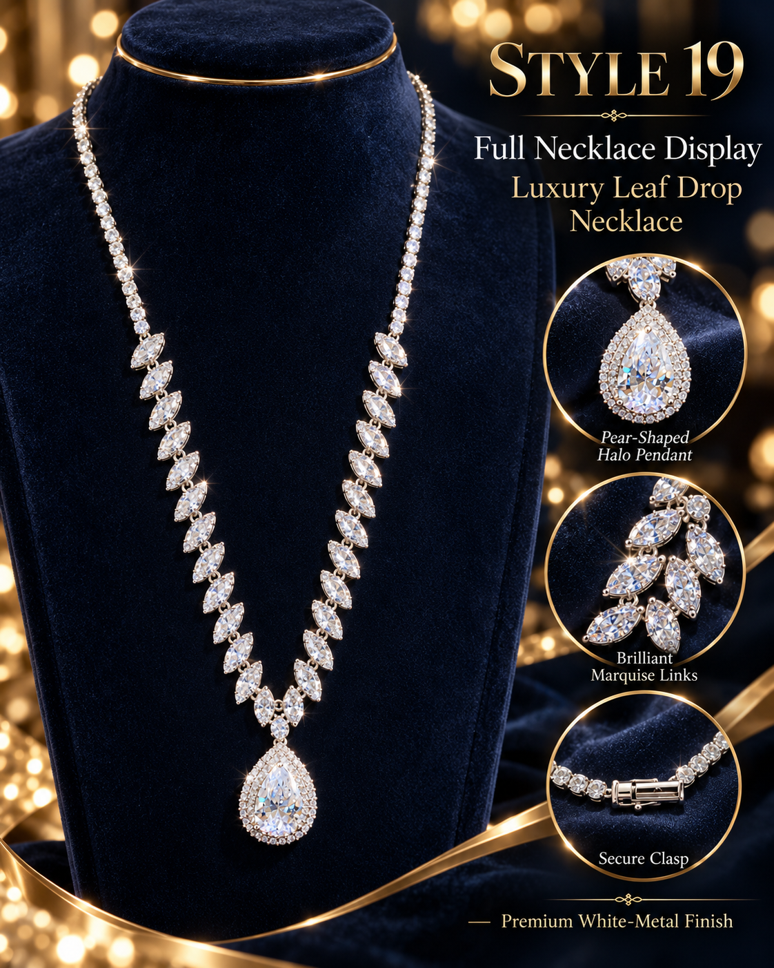 💎 Elegant Sparkling Leaf & Teardrop Pendant Necklace – Style 19