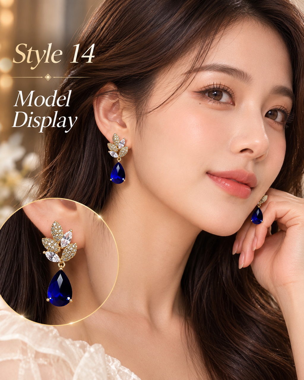 Style 14 – Elegant Royal Blue Teardrop Leaf Earrings