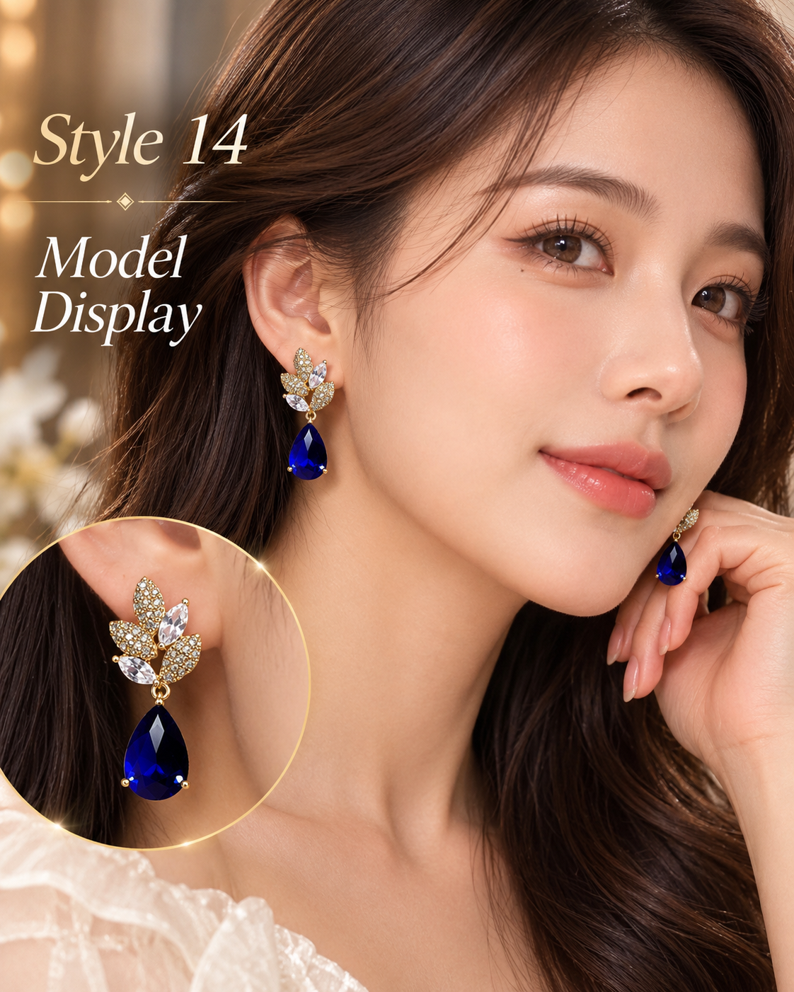 Style 14 – Elegant Royal Blue Teardrop Leaf Earrings