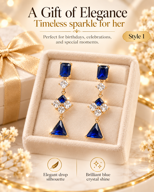 Style 1 Elegant Royal Blue Geometric Drop Earrings  Sparkling Simulated Gemstones – Women's Fashion Jewelry