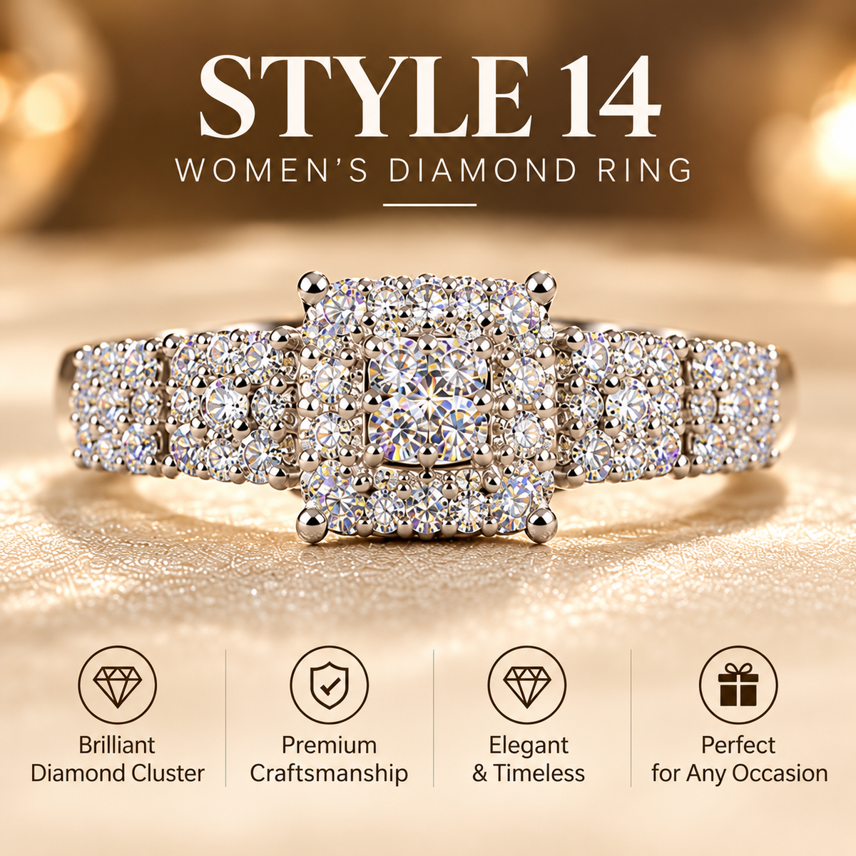 ✨ Style 14 – Women's Elegant Silver-Tone Square Crystal Cluster Ring 💍 Sparkling Multi-Stone Halo Statement Ring 💎 Triple Cluster Rhinestone Band 💖 Luxury Fashion Jewelry 🎁 Perfect Gift for Her