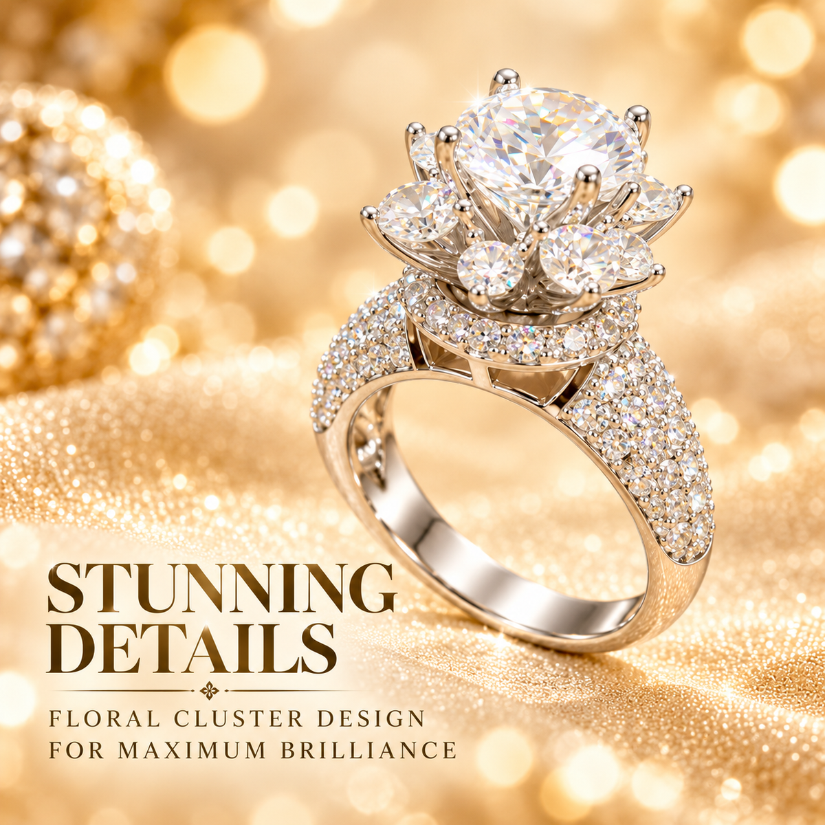 ✨ Style 15 – Women's Elegant Silver-Tone Floral Crystal Cluster Ring 💍 Sparkling Round Stone Flower Statement Ring 💎 Wide Pavé Rhinestone Band 💖 Luxury Fashion Jewelry 🎁 Perfect Gift for Her