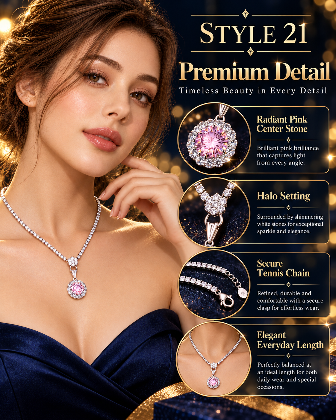 💗 Elegant Pink Floral Halo Pendant Necklace – Style 21