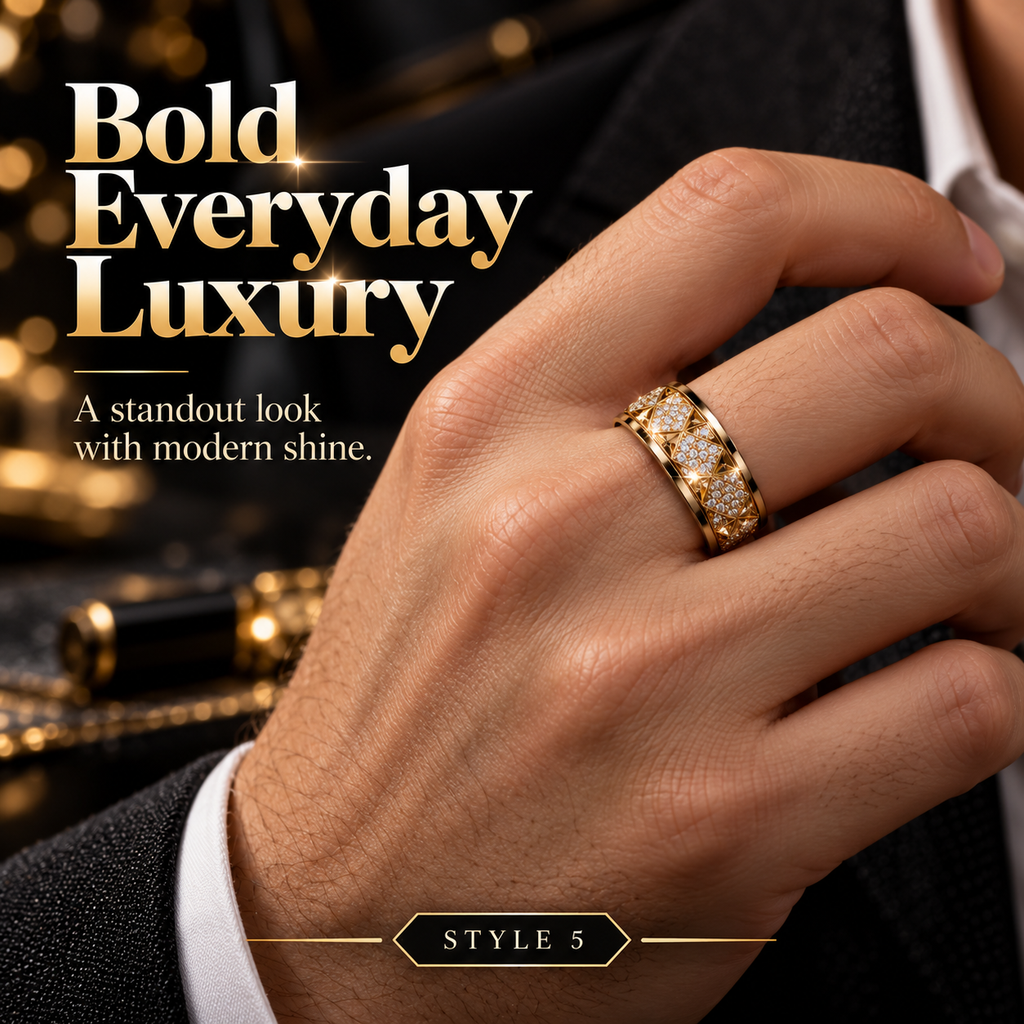 Men's Gold Tone Geometric Crystal Ring
