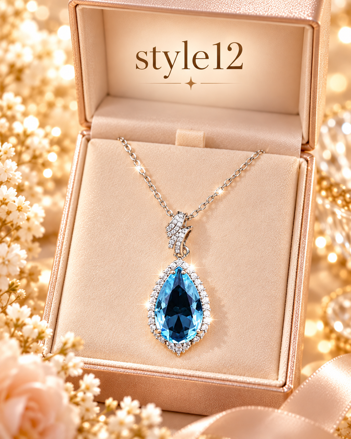 💙 Elegant Ocean Blue Teardrop Pendant Necklace – Style 12