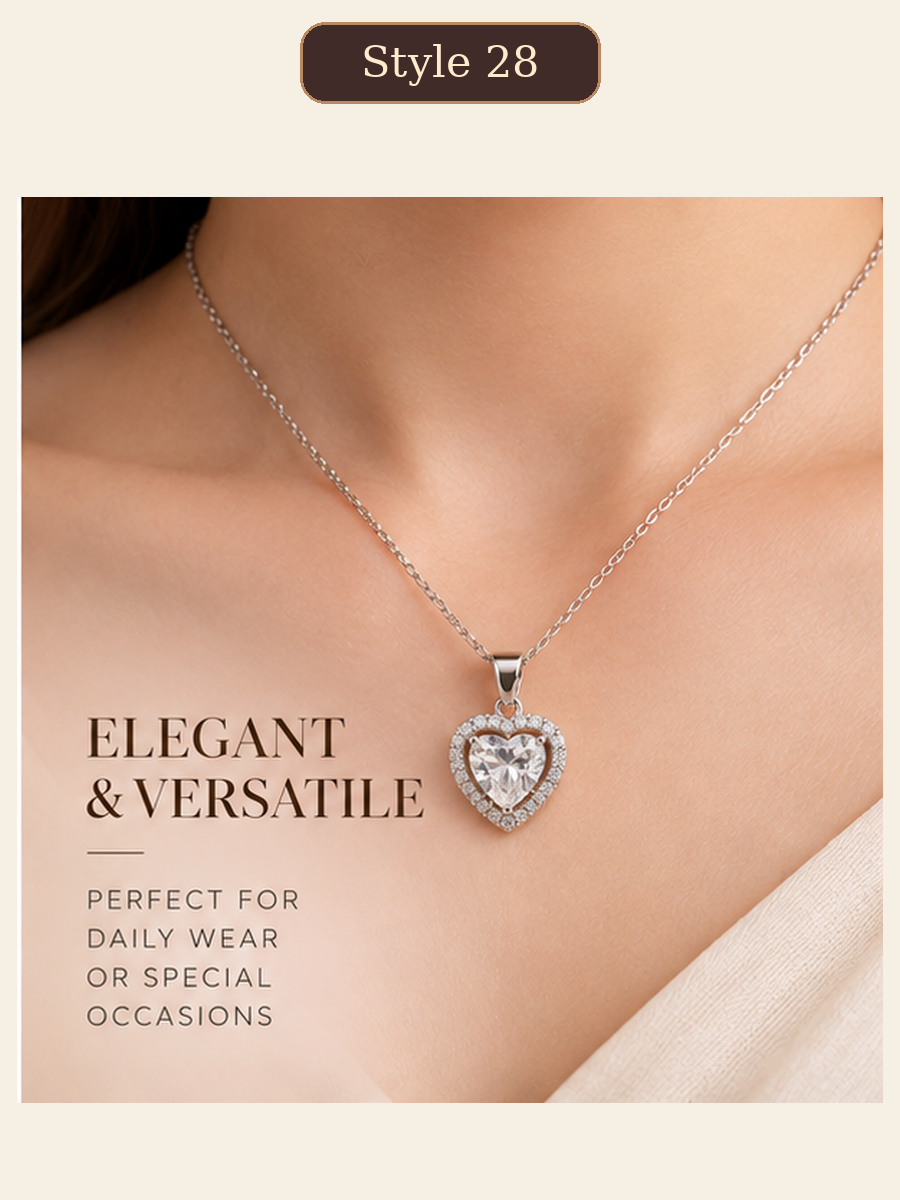 Style 28 – Elegant Silver Tone Heart Pendant Necklace
