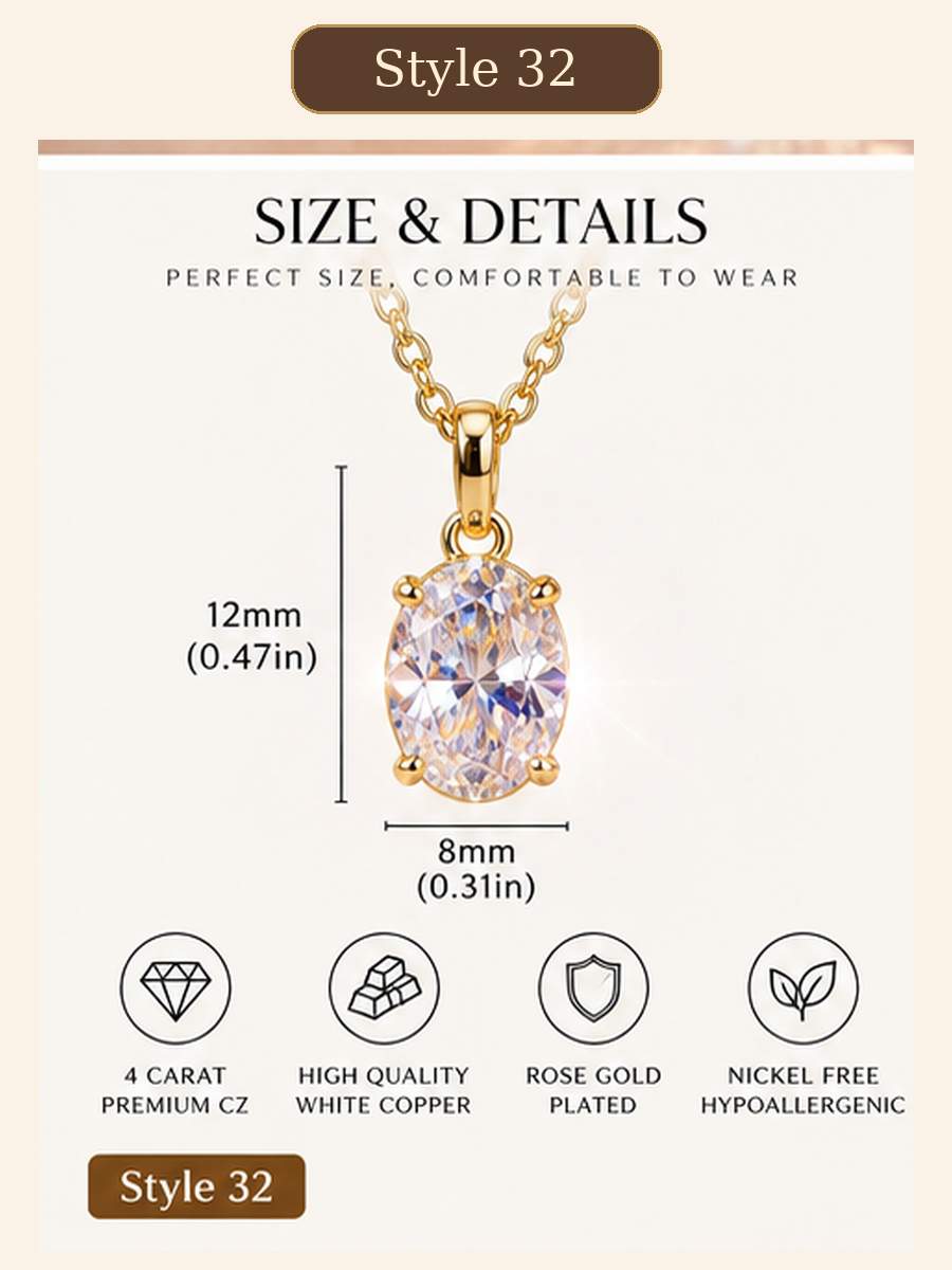 Style 32 – Elegant Gold Tone Oval Solitaire Pendant Necklace