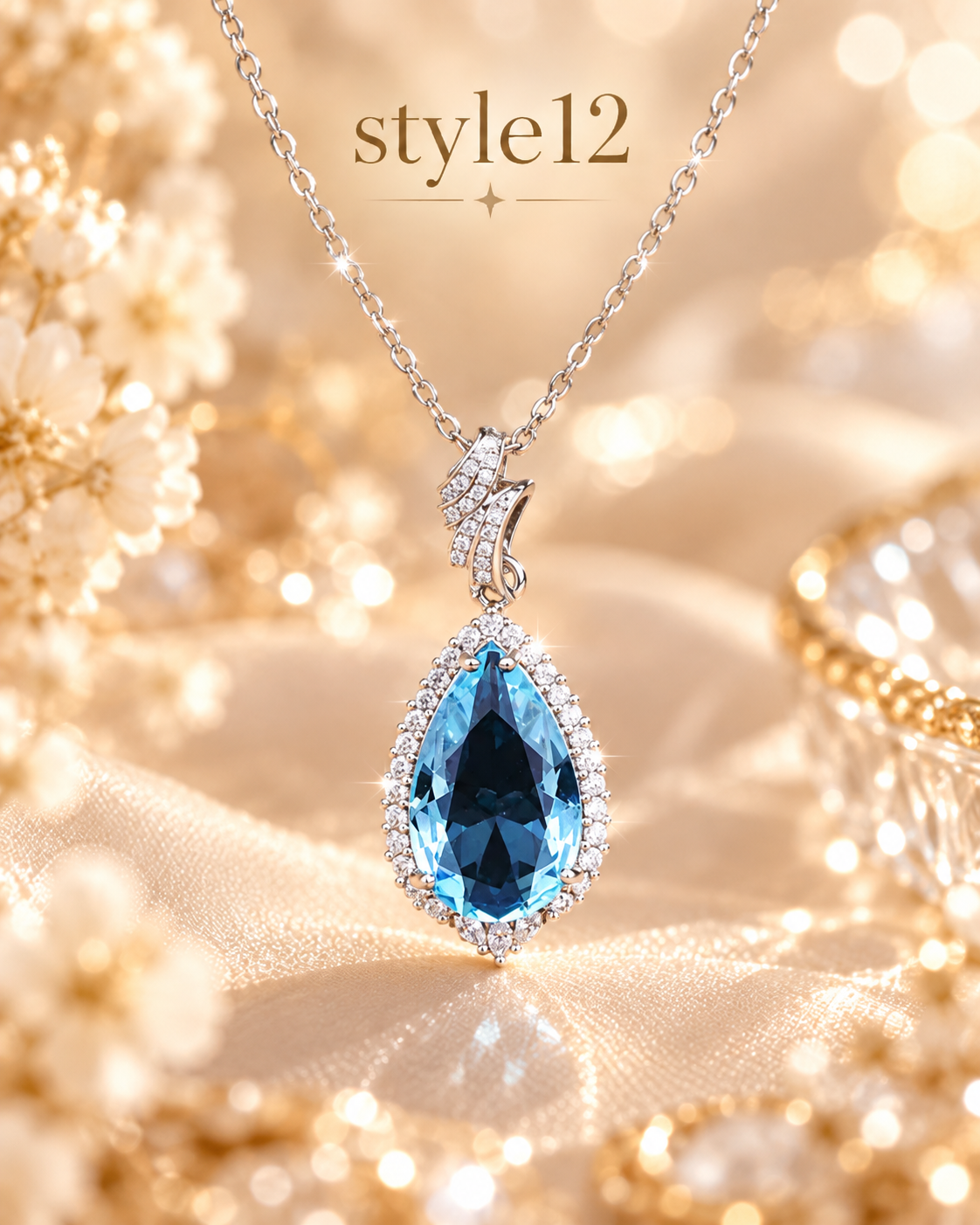 💙 Elegant Ocean Blue Teardrop Pendant Necklace – Style 12