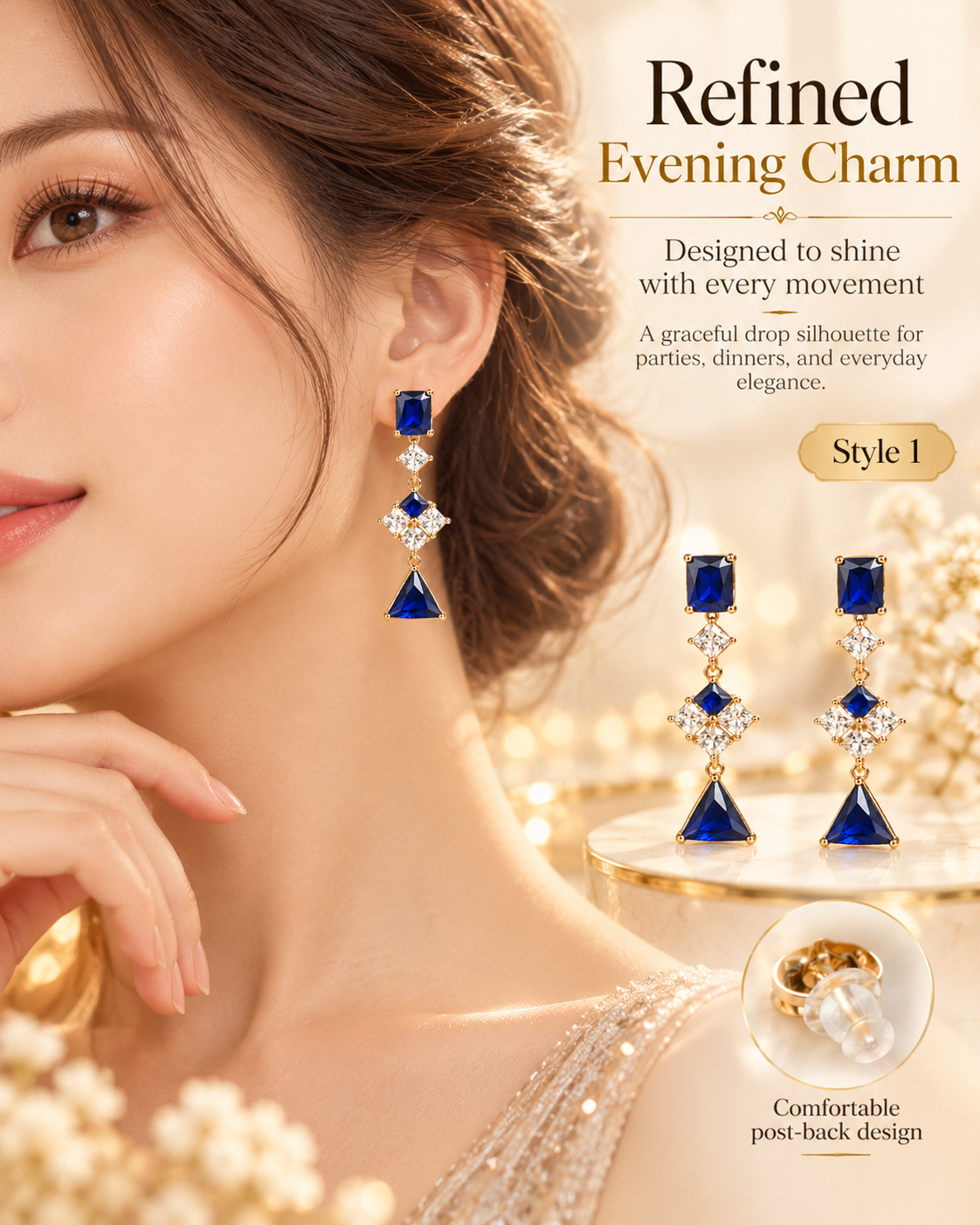 Style 1 Elegant Royal Blue Geometric Drop Earrings  Sparkling Simulated Gemstones – Women's Fashion Jewelry