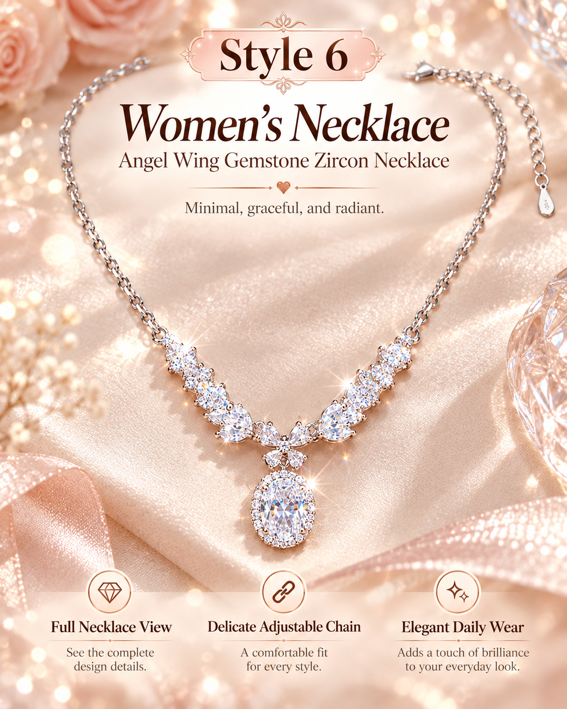✨ Angel Wing Pendant Necklace for Women – Elegant Sparkly Fashion Jewelry | Style 6
