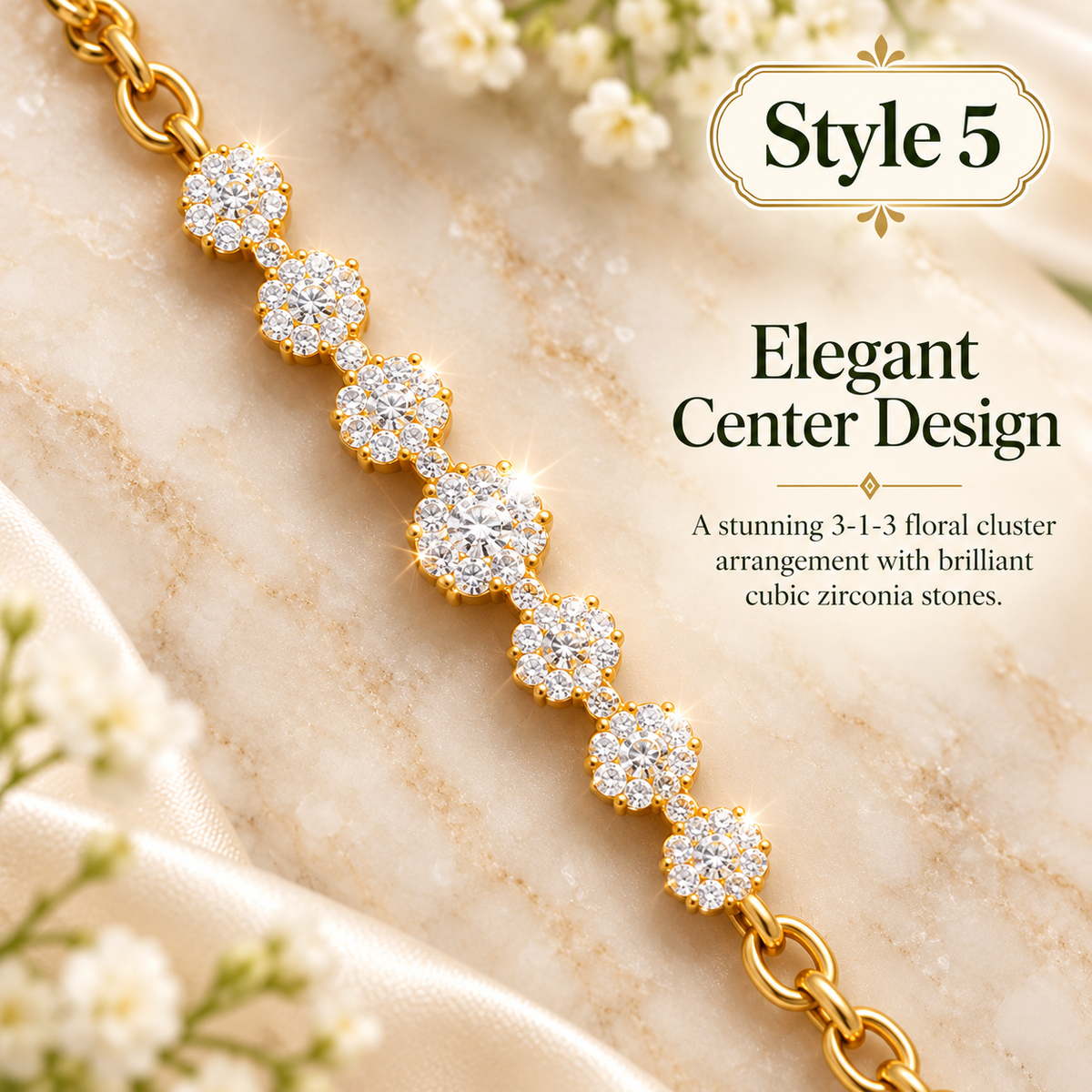 Style 5 – Elegant Gold Tone Floral Cluster Bracelet