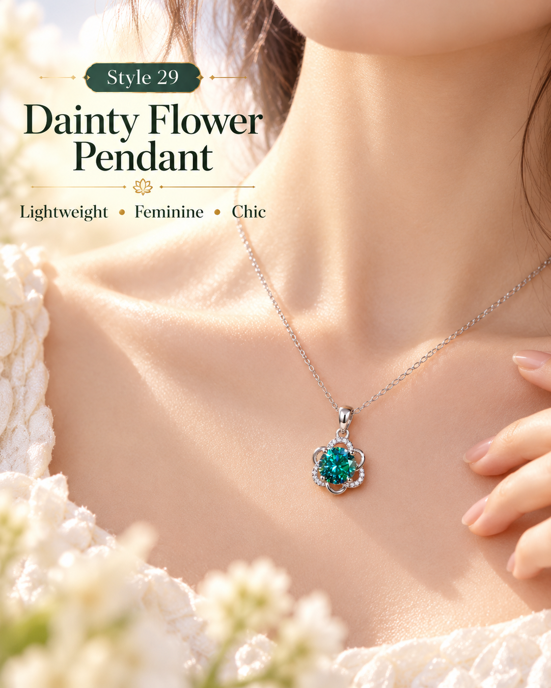 Style 29 – Elegant Teal Green Flower Pendant Necklace