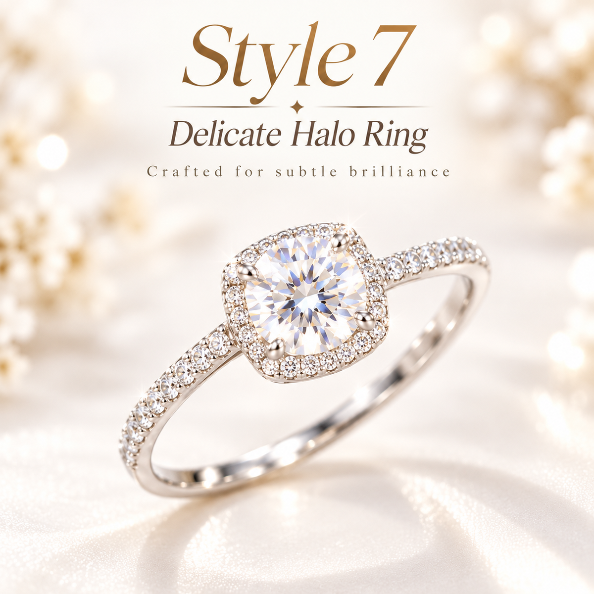 ✨ Style 7 – Women's Elegant Silver-Tone Round Crystal Halo Ring 💍 Sparkling Pavé Band Engagement-Style Ring 💎 Dainty Solitaire Statement Jewelry 💖 Perfect Gift for Her 🎁