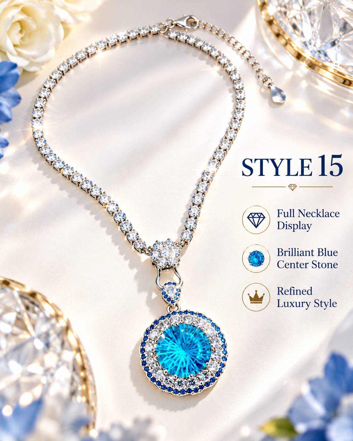 💙 Elegant Ocean Blue Detachable Pendant Necklace – Style 15