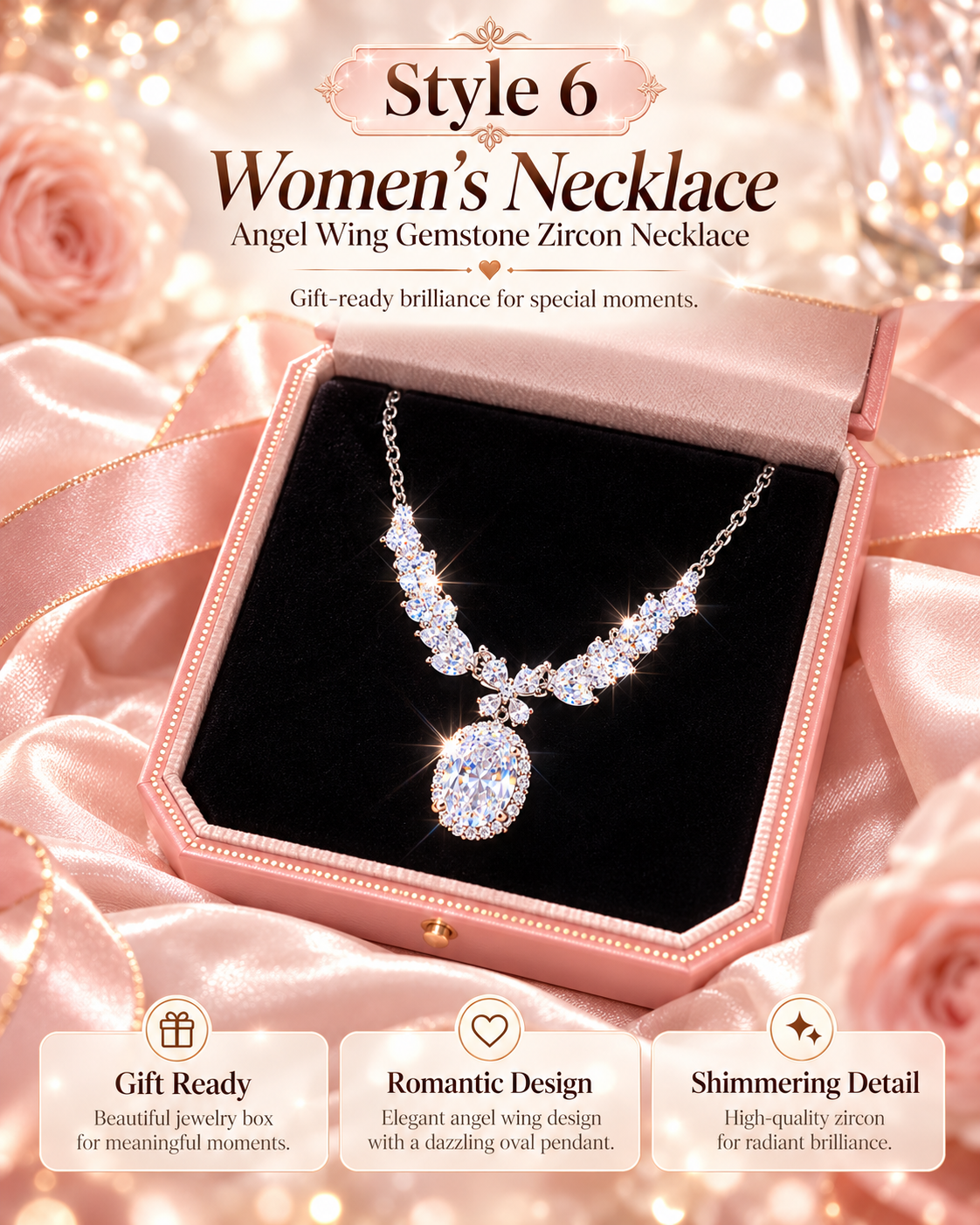 ✨ Angel Wing Pendant Necklace for Women – Elegant Sparkly Fashion Jewelry | Style 6