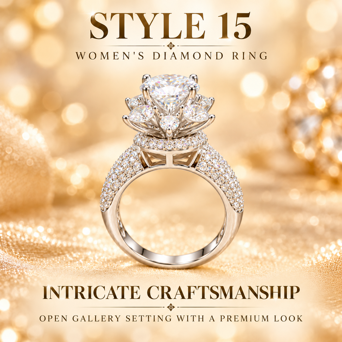 ✨ Style 15 – Women's Elegant Silver-Tone Floral Crystal Cluster Ring 💍 Sparkling Round Stone Flower Statement Ring 💎 Wide Pavé Rhinestone Band 💖 Luxury Fashion Jewelry 🎁 Perfect Gift for Her
