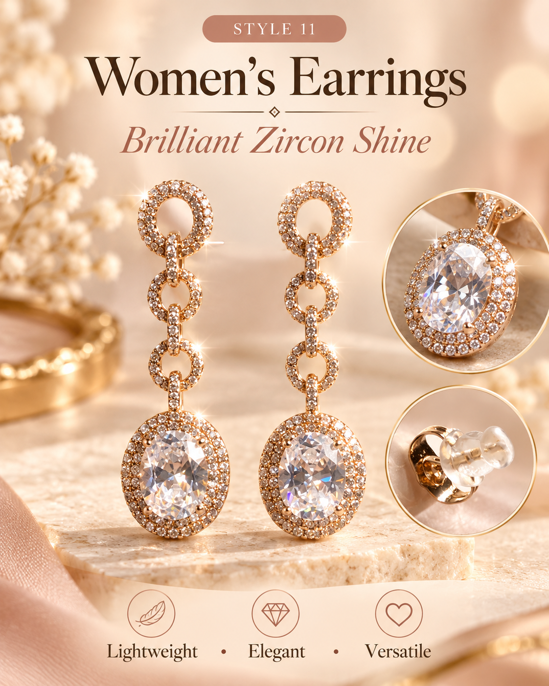 Style 11 – Elegant Gold Tone Oval Drop Earrings