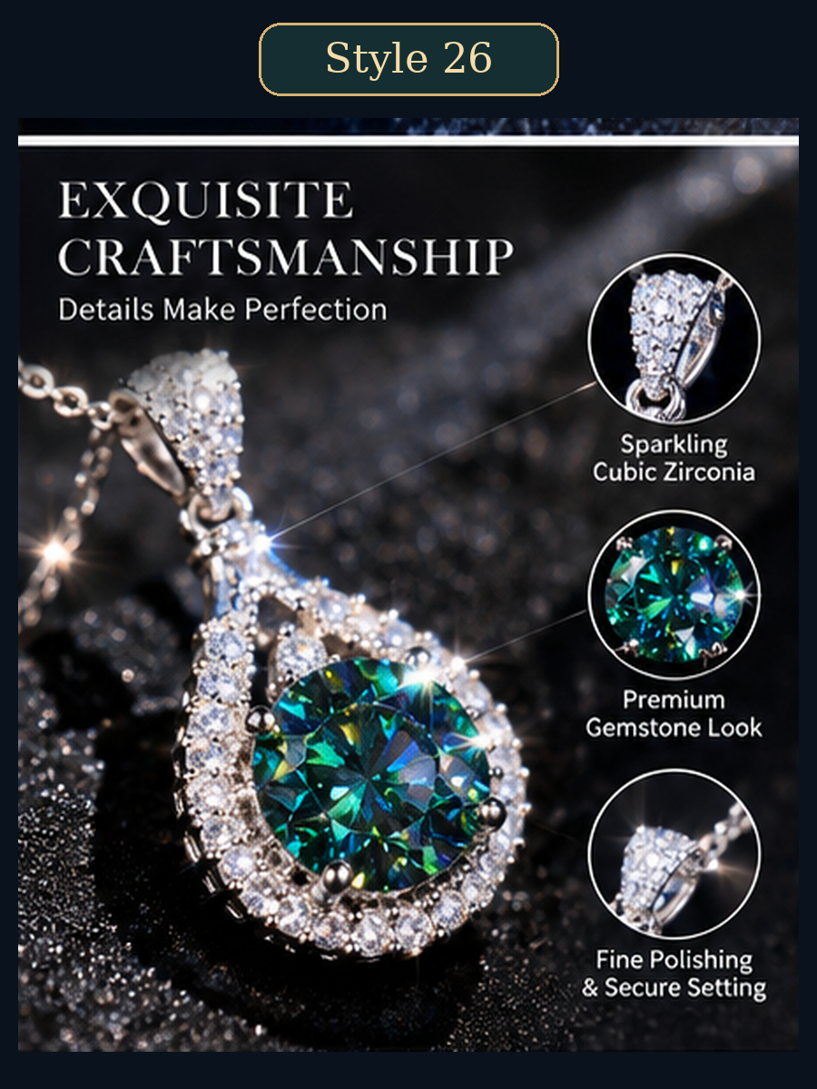 Style 26 – Elegant Green Blue Teardrop Pendant Necklace