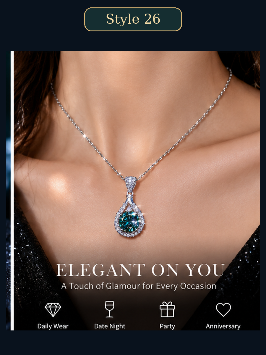 Style 26 – Elegant Green Blue Teardrop Pendant Necklace