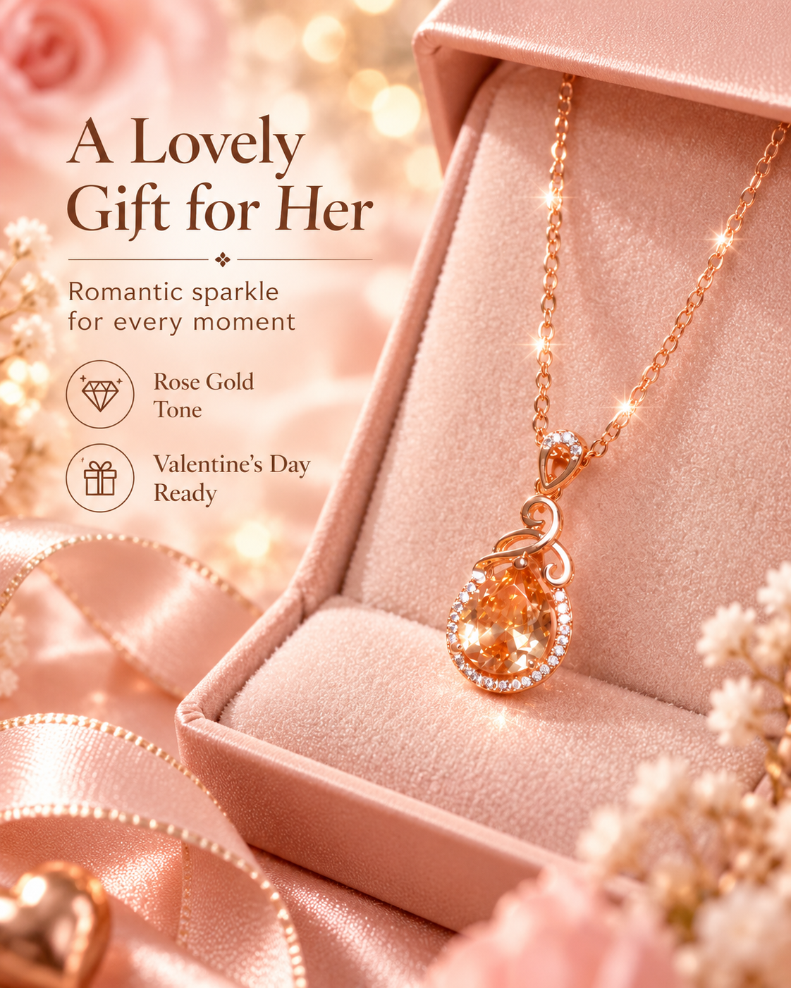 Style 31 – Elegant Rose Gold Tone Champagne Teardrop Pendant Necklace