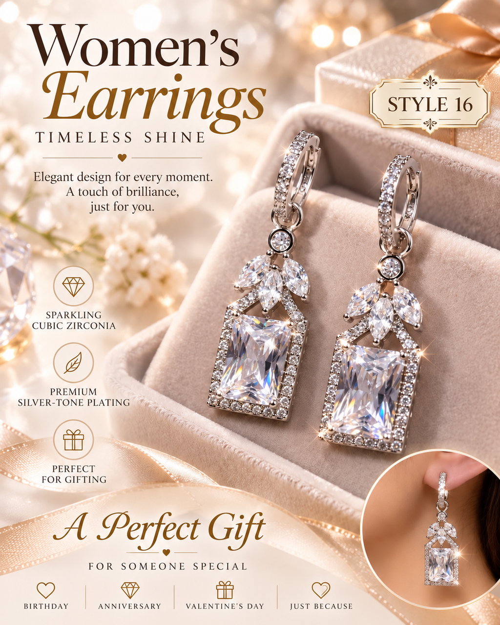 Style 16 – Elegant Silver Tone Geometric Drop Earrings