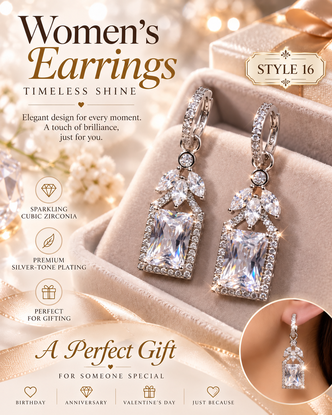 Style 16 – Elegant Silver Tone Geometric Drop Earrings