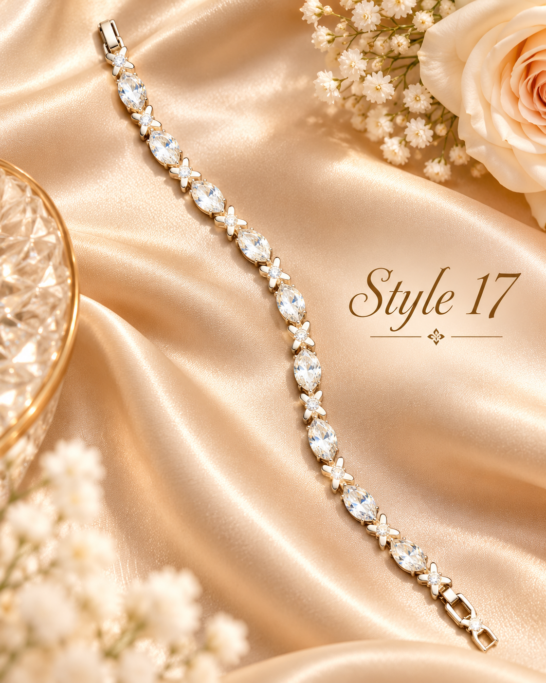 ✨ Style 17 – Women's Elegant Gold-Tone Marquise Crystal Bracelet 💎 Sparkling X-Link Rhinestone Tennis Bracelet 💖 Luxury Fashion Jewelry 🎁 Perfect Gift for Her