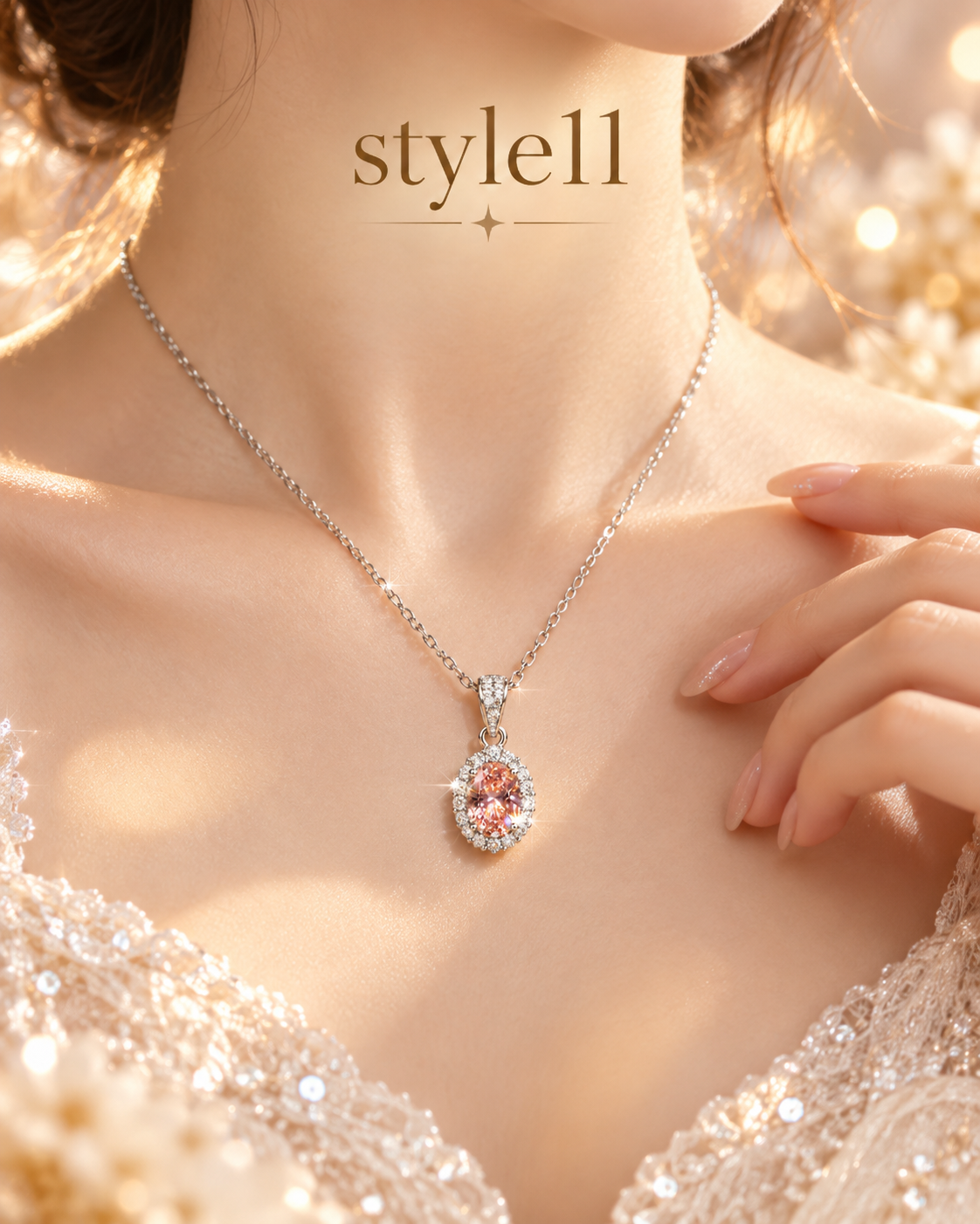💗 Elegant Pink Oval Pendant Necklace – Style 11