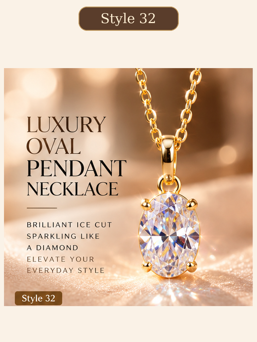 Style 32 – Elegant Gold Tone Oval Solitaire Pendant Necklace