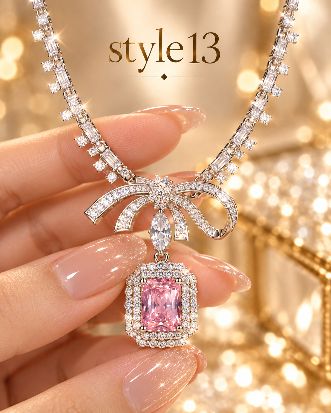 🎀 Elegant Pink Bow Pendant Necklace – Style 13