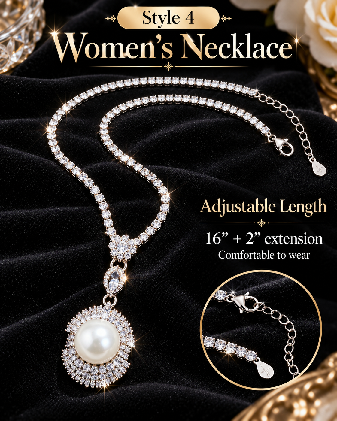 ✨ Elegant Faux Pearl Pendant Necklace for Women – Sparkly Rhinestone Fashion Jewelry | Style 4