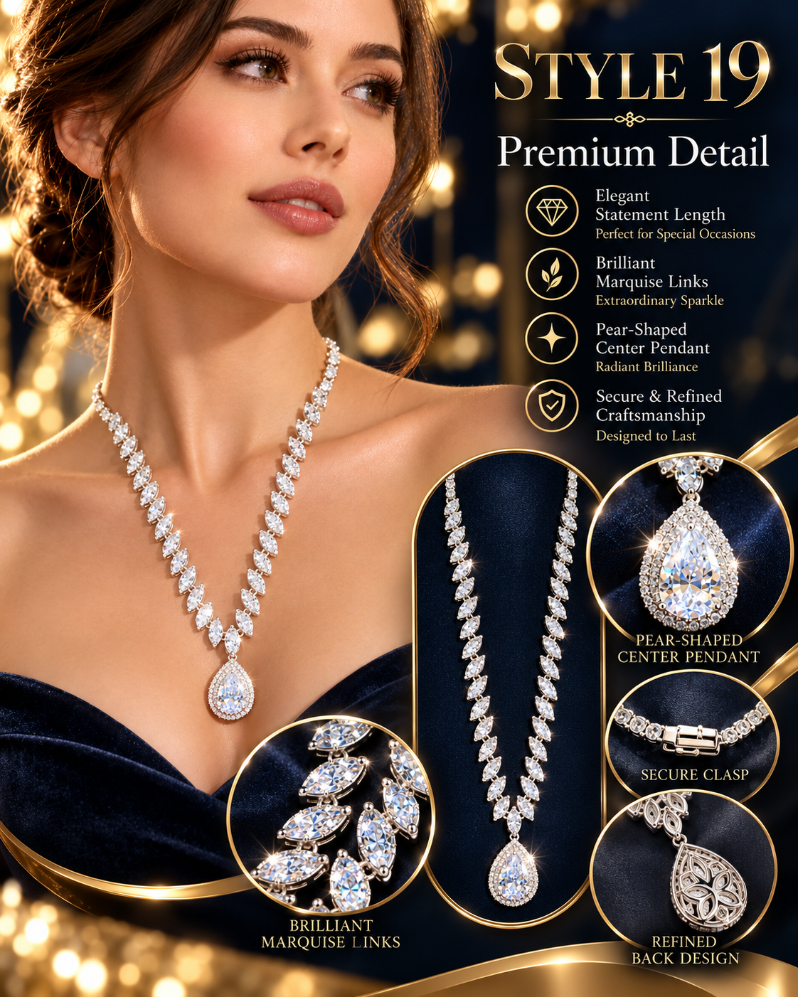 💎 Elegant Sparkling Leaf & Teardrop Pendant Necklace – Style 19