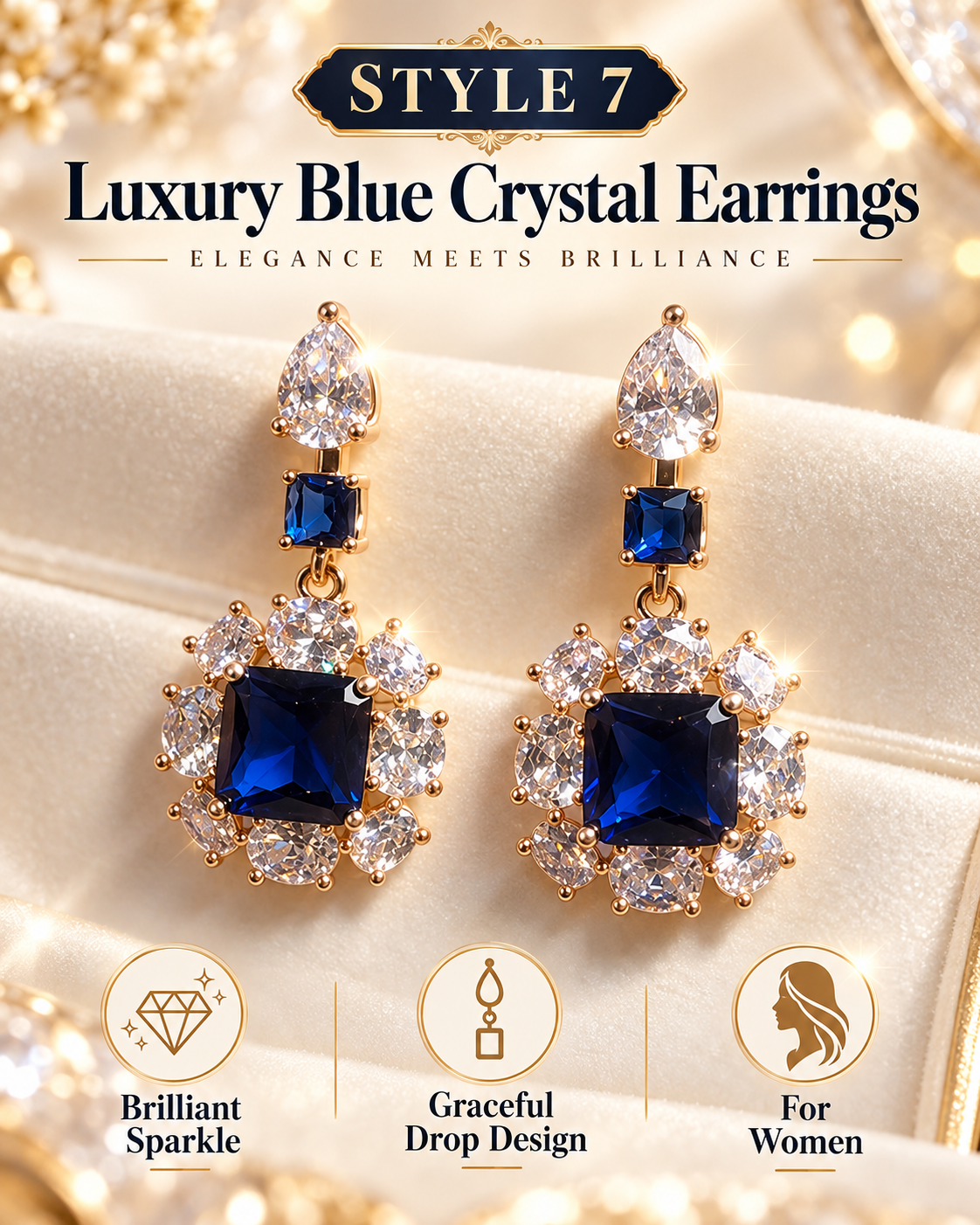 Style 7 – Elegant Royal Blue Crystal-Inspired Drop Earrings