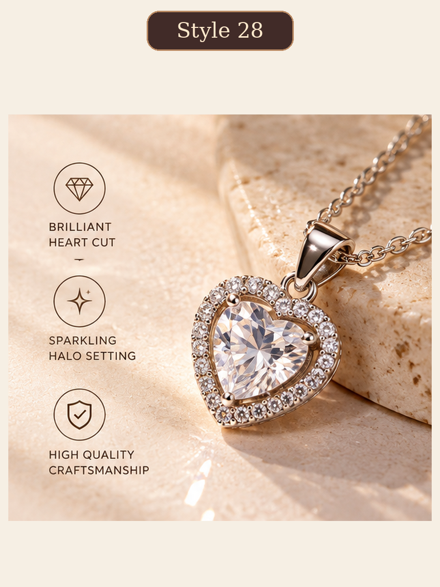 Style 28 – Elegant Silver Tone Heart Pendant Necklace