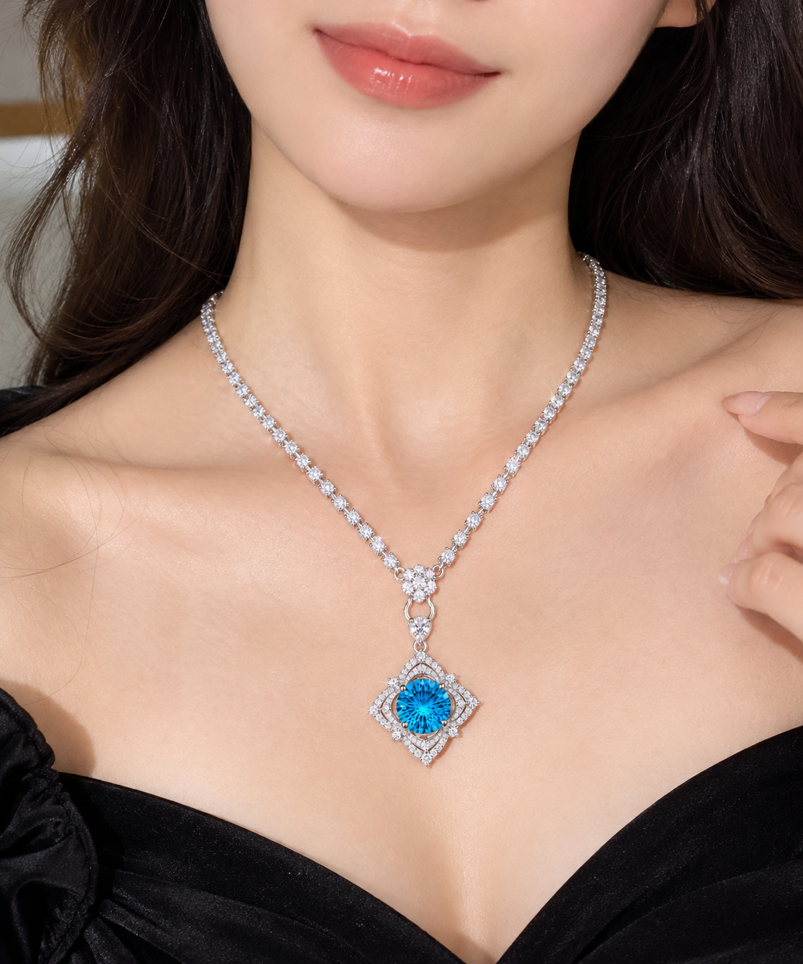 💙 Elegant Ocean Blue Geometric Pendant Necklace – Style 14