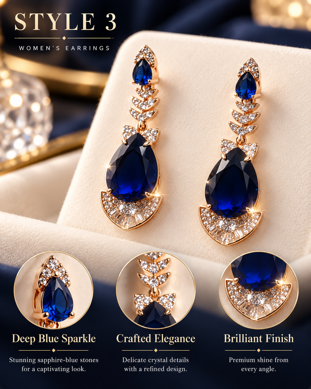 Style 3 – Sapphire Blue Inspired Crystal Statement Earrings