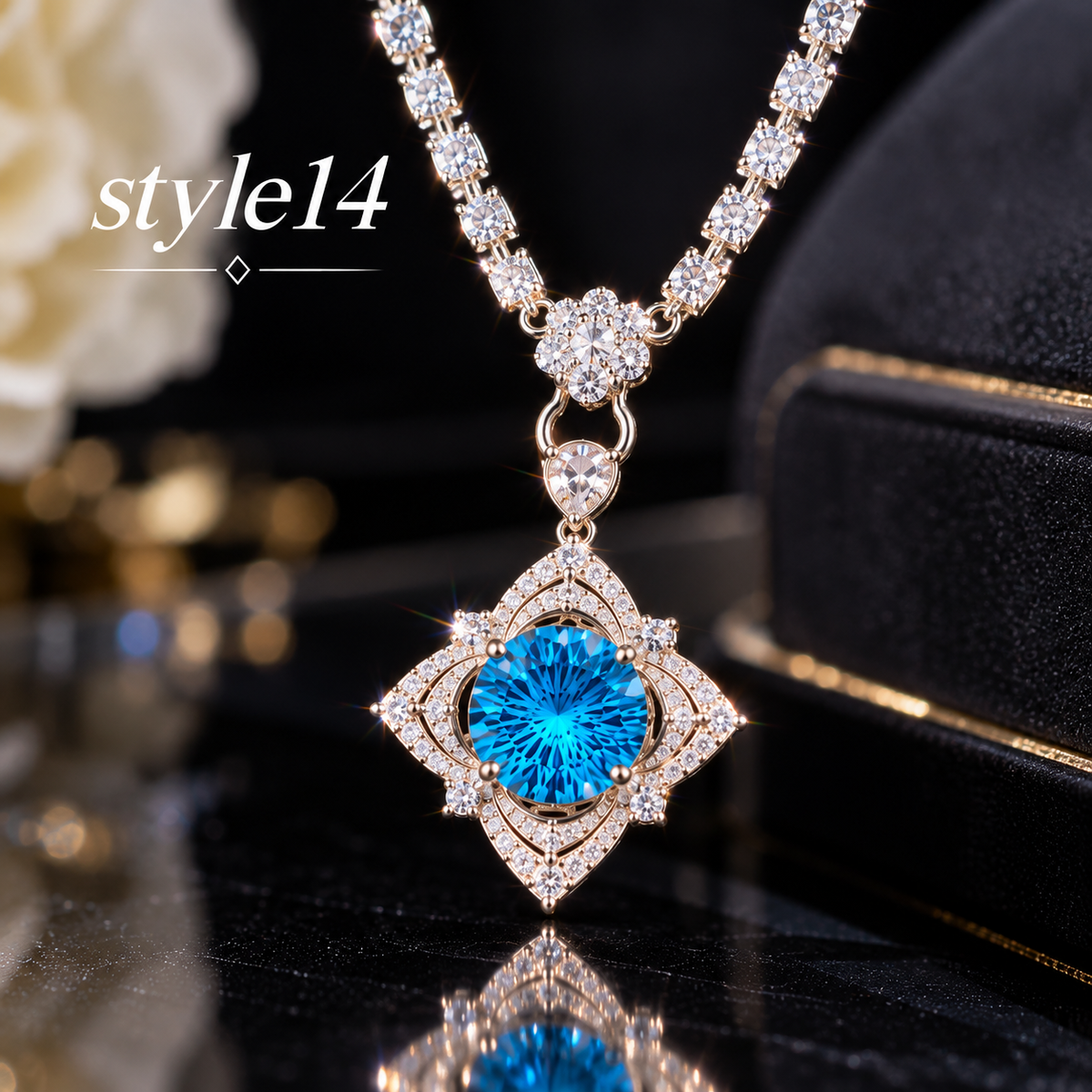 💙 Elegant Ocean Blue Geometric Pendant Necklace – Style 14