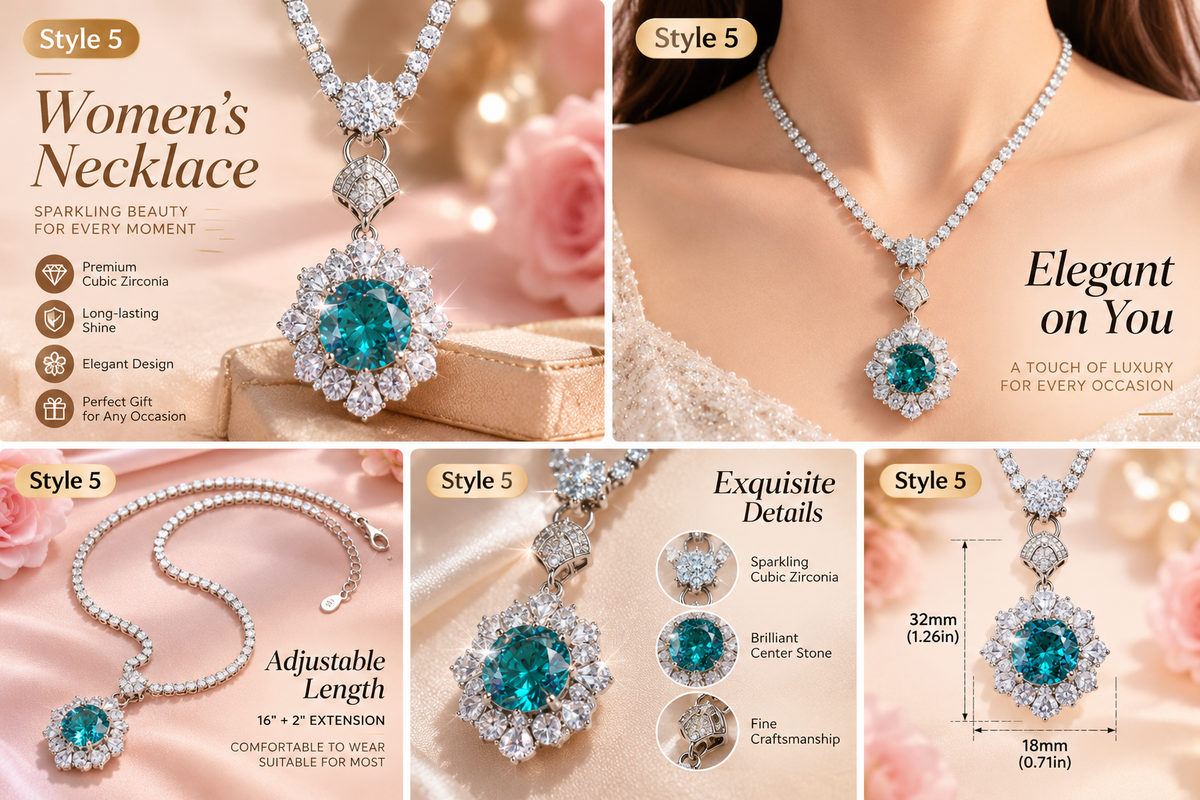 💚 Emerald Green Rhinestone Pendant Necklace for Women – Elegant Sparkly Fashion Jewelry | Style 5