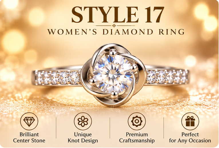 ✨ Style 17 – Women's Elegant Silver-Tone Round Crystal Love Knot Ring 💍 Sparkling Solitaire Rhinestone Ring 💎 Romantic Infinity Knot Design with Pavé Band 💖 Fashion Jewelry 🎁 Perfect Gift for Her