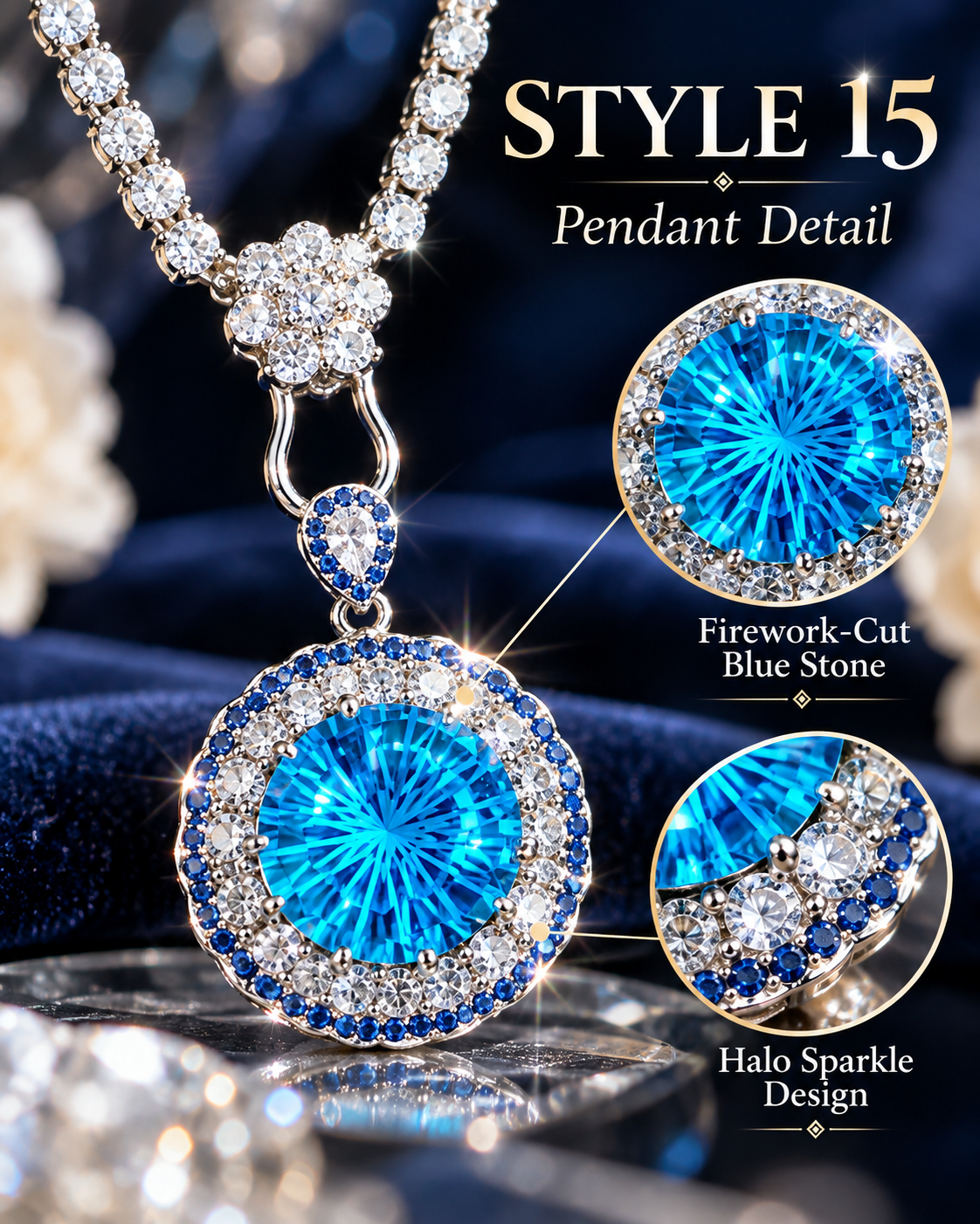 💙 Elegant Ocean Blue Detachable Pendant Necklace – Style 15