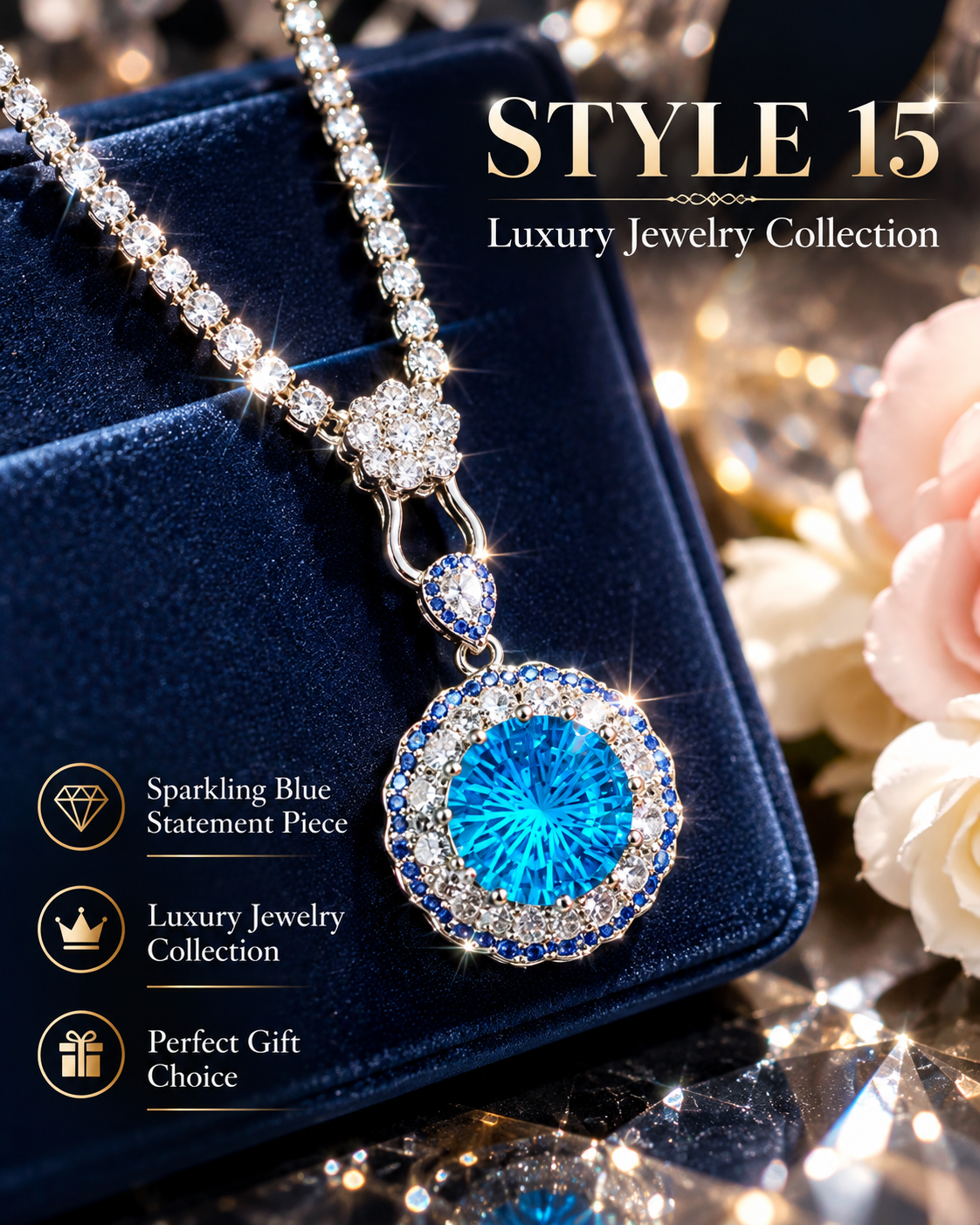 💙 Elegant Ocean Blue Detachable Pendant Necklace – Style 15