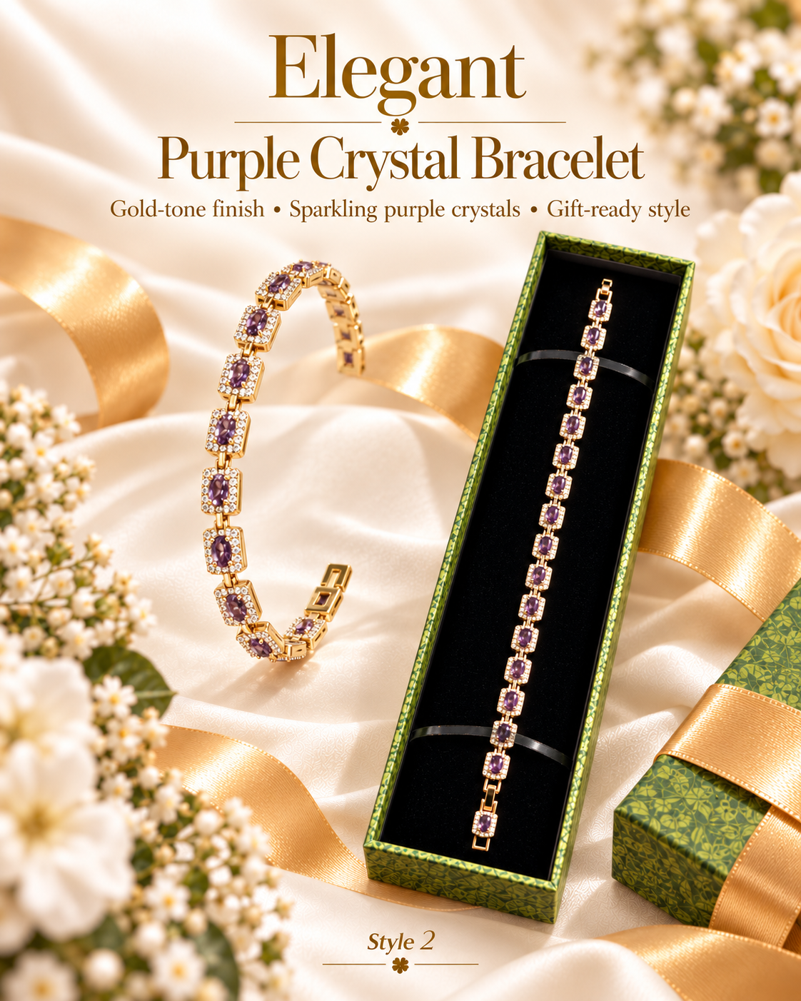 Gold-Tone Amethyst Halo Bracelet