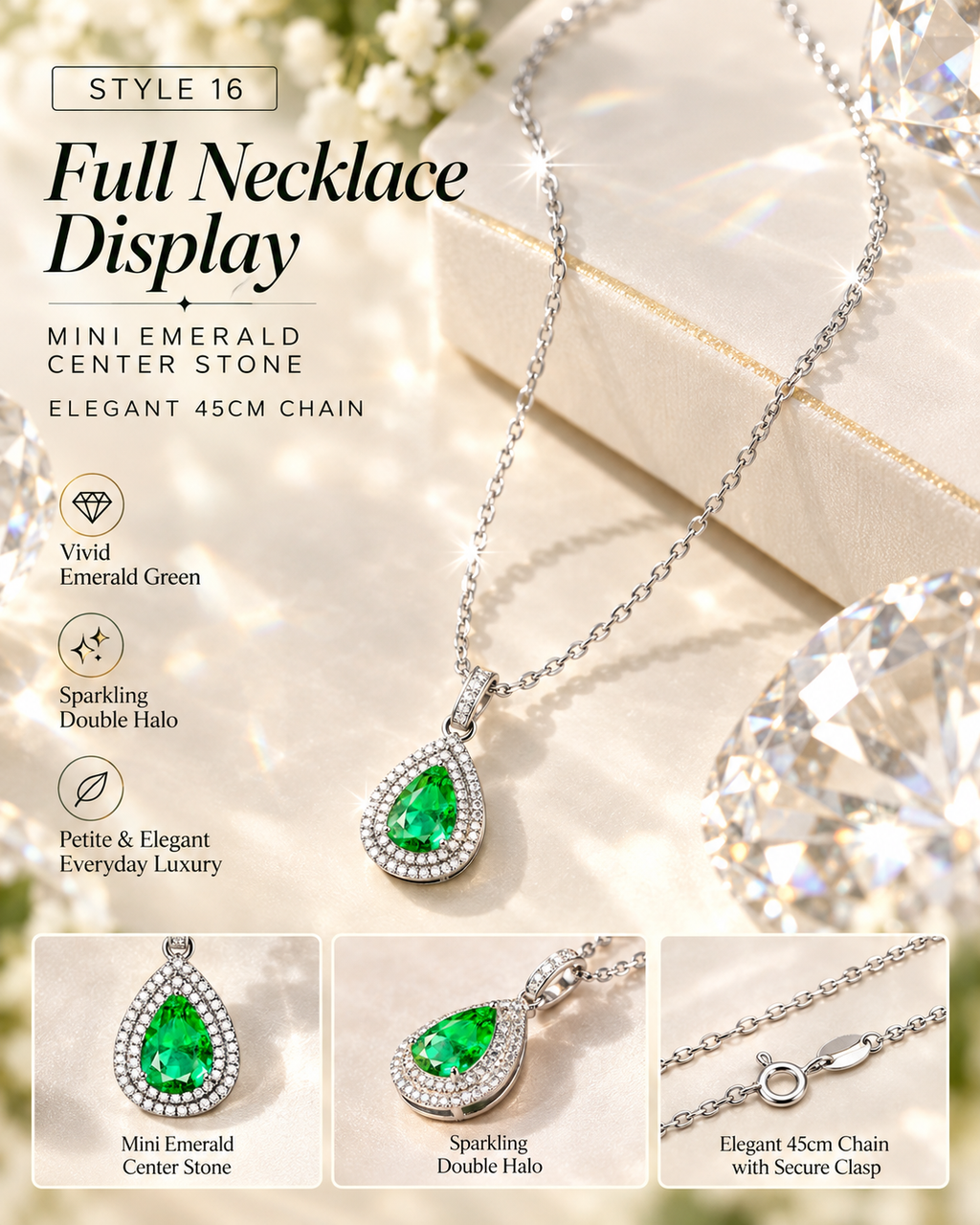 💚 Elegant Emerald Green Teardrop Pendant Necklace – Style 16