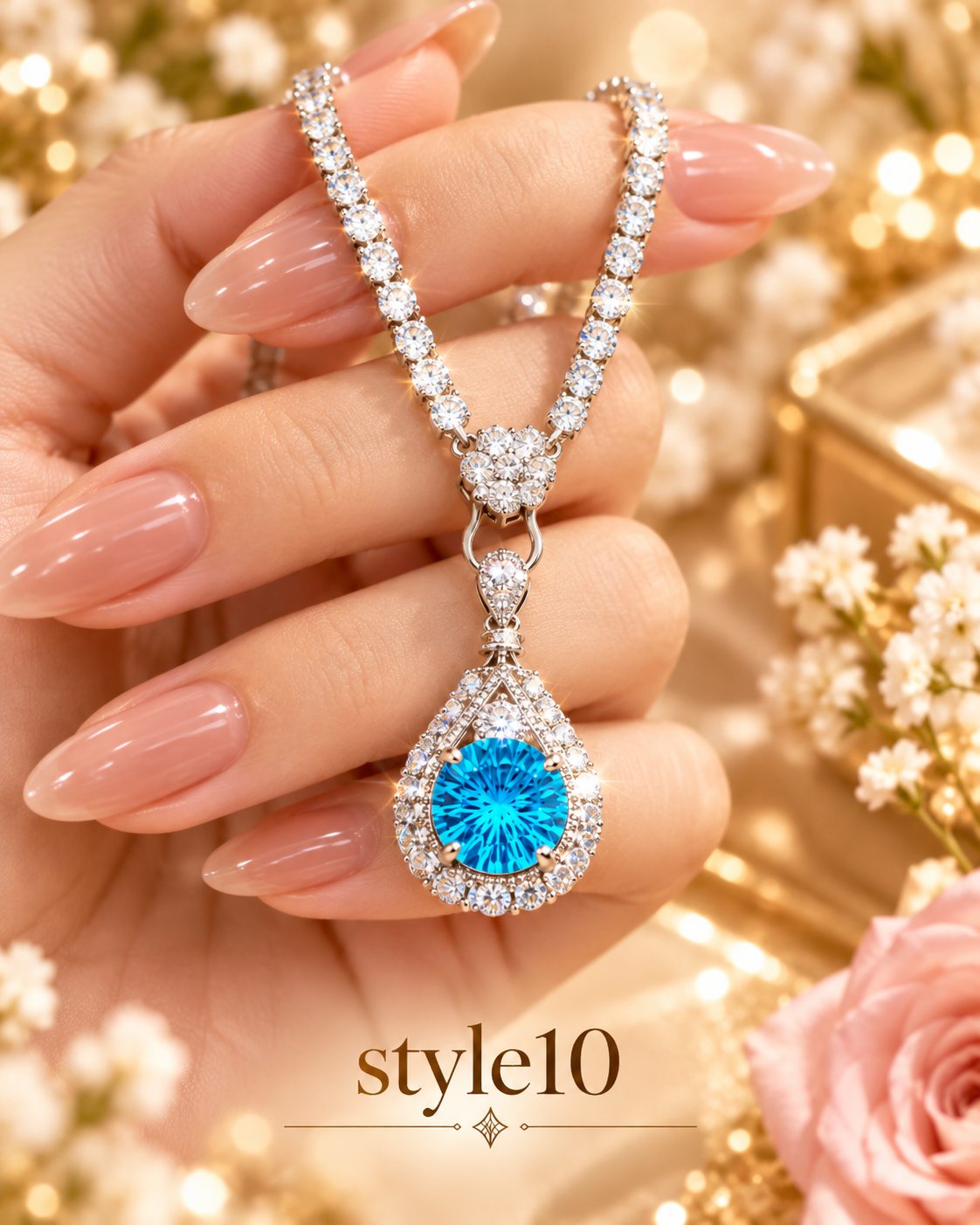 💙 Elegant Ocean Blue Teardrop Pendant Necklace – Style 10