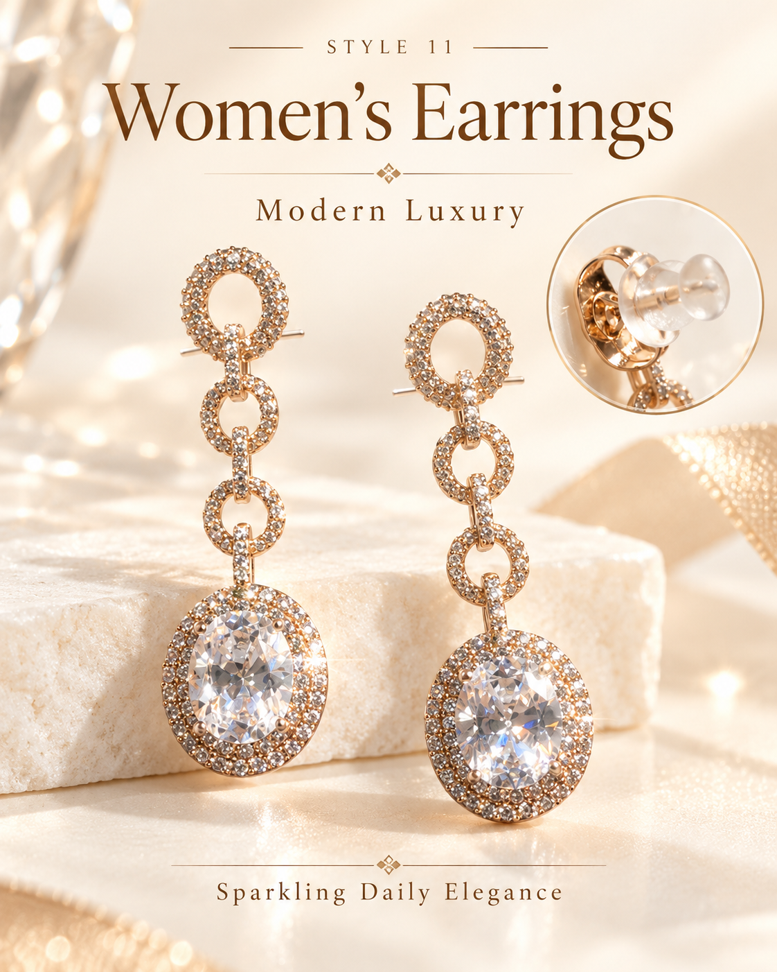 Style 11 – Elegant Gold Tone Oval Drop Earrings