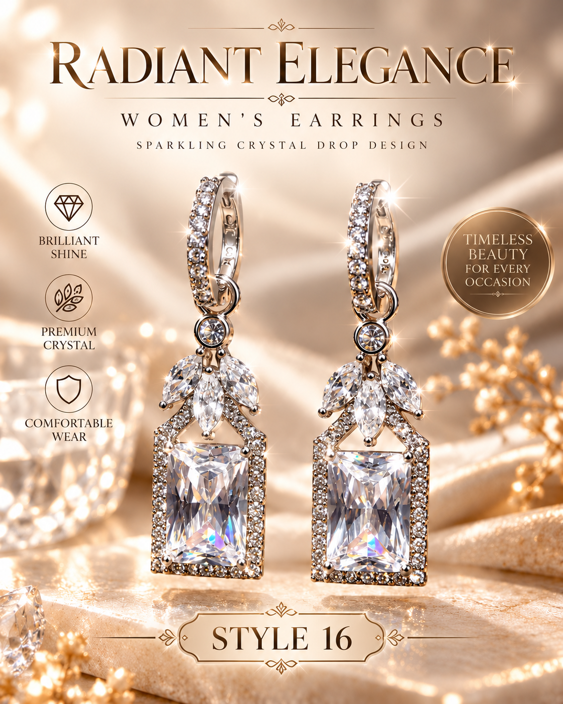 Style 16 – Elegant Silver Tone Geometric Drop Earrings